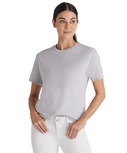 woman wearing silve wholesale t shirt blank from Delta Apparel style 11600L perfect for your custom grahic print or logo