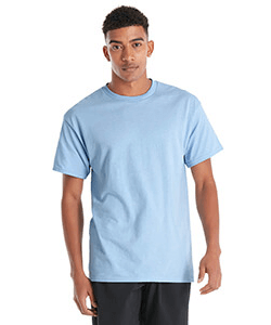 man wearing blue blank t-shirt from Delta Apparel Wholesale style 11750 Pro Spun™ Adult Short Sleeve T-Shirt buy in bulk
