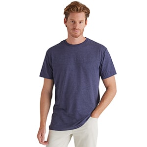 man facing front hand in pocket wearing delta apparel blank wholesale t shirt style 12603 in purple