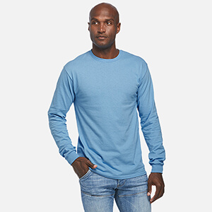 man wearing blue long sleeve blank t shirt from  delta apparel wholesale style 61748 Delta Pro Weight Adult 5.2 Oz Long Sleeve Tee buy in bulk