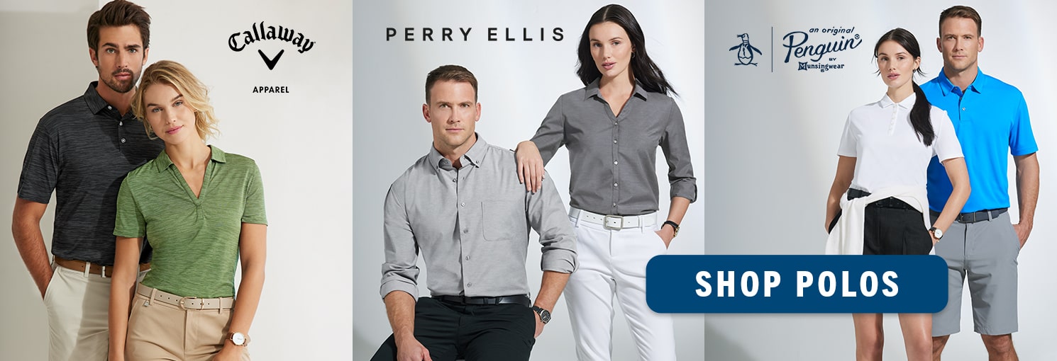 Men and Women wearing Polo Shirts by Callaway, Perry Ellis and Original Penguin