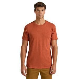man wearing delta platinum Adult Tri-Blend Short Sleeve Crew Neck Tee in pumpkin color style p601T