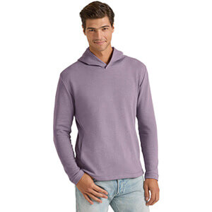 man wearing delta apparel platinum wholesale shirts style p917j in plum color 
