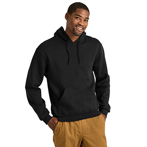 man wearing soffe apparel wholesale fleece pullover hoodie in black
