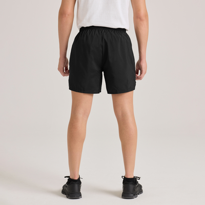 man facing backwards with white tee and black shorts