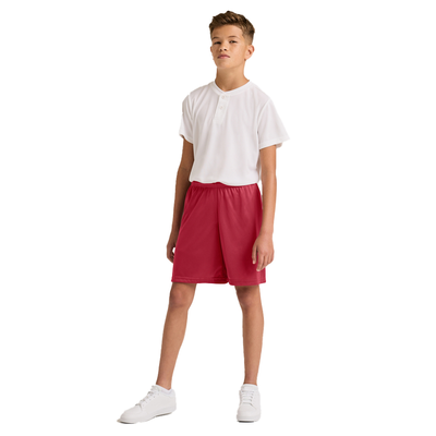 boy facing front in a white tee with red shorts 060B