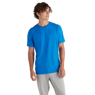 man wearing 11730 pro weight tee shirt in blue color happily