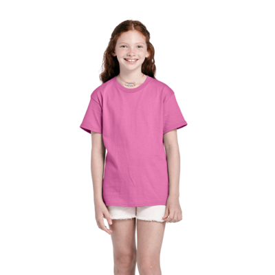 girl wearing short sleeve blank wholesale tee shirt pink color style 11736