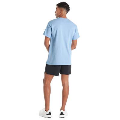 man facing away wearing delta apparel style 11750 short sleeve tee shirt in sky blue