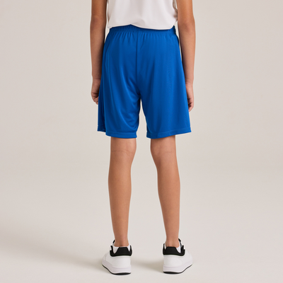 boy facing backward wearing white tshirt and blue performance shorts 1540B