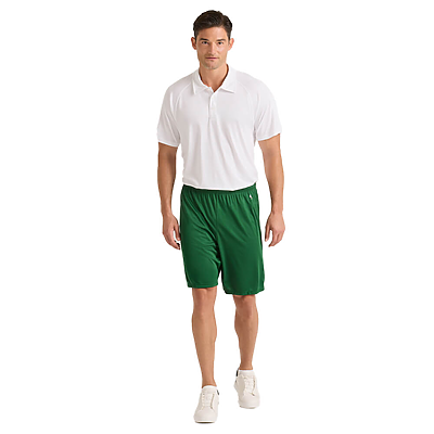 man facing forward wearing a white short sleeve t shirt and green shorts 1540M