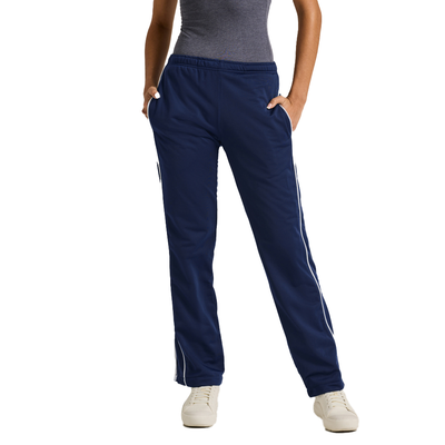 woman facing front wearing royal blue warm up pants with white piping on the legs 3245V