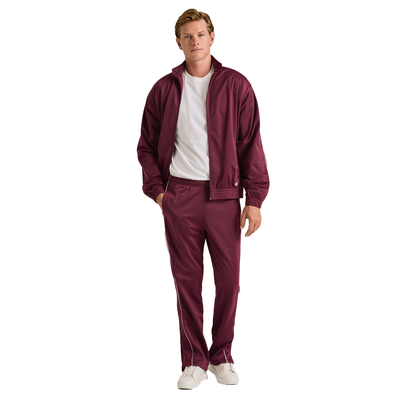 man facing forward wearing maroon and white stripe warm up pants 3245 full
