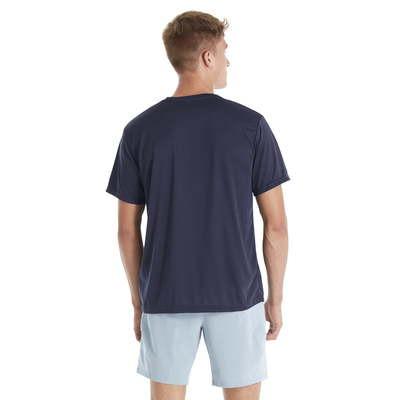 man facing backwards wearing Delta DRItech™ Adult Performance Short Sleeve blank wholesale T-Shirt athletic navy blue color  style 38000