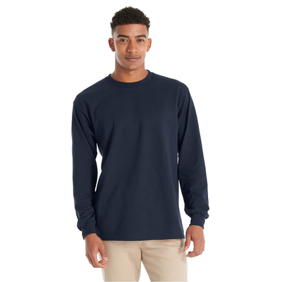 man wearing delta apparel style 61750 long sleeve tee shirt in athletic navy