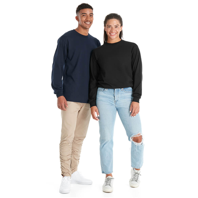 man and woman both wearing delta apparel long sleeve tee shirts style 61750