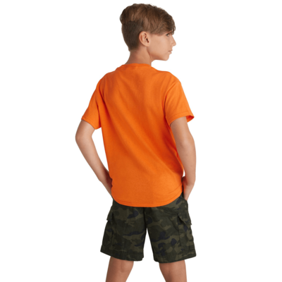 boy wearing orange short sleeve wholesale blank tee shirt delta pro weight style 65900