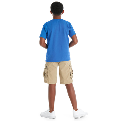 boy facing away wearing delta apparel style 65950 youth short sleeve tee shirt in royal