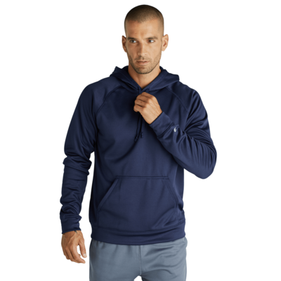 man facing front wearing a navy blue hoodie