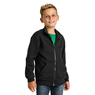 boy facing forward wearing full zip mock neck sweatshirt 9310B