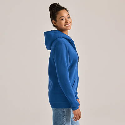 woman facing side wearing classic full zip hooded sweatshirt 9377