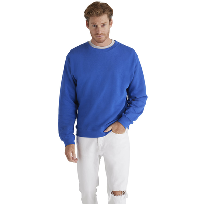 Man wearing royal 99100 Delta Fleece wholesale mens sweatshirts