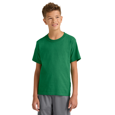 boy facing forward wearing youth midweight cotton shirt B345