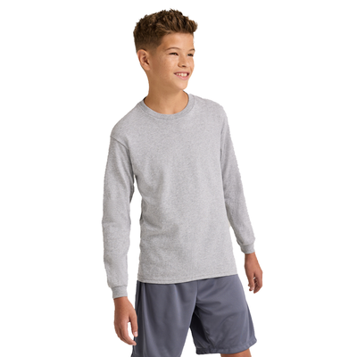 boy facing right wearing grey cotton longsleeve shirt B375