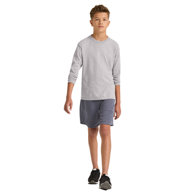 boy facing right wearing grey cotton longsleeve shirt B375 full