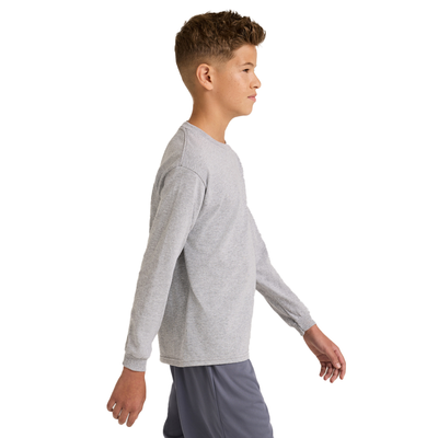 boy facing side wearing grey cotton longsleeve shirt B375