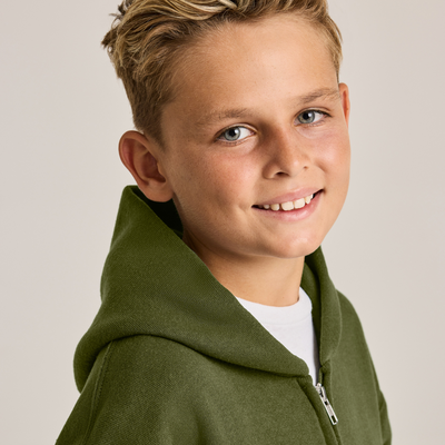boy wearing a green zip up hooodie B9078