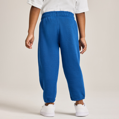 boy wearing blue fleece sweatpants with elastic at the bottom J9041