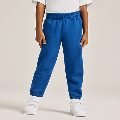 boy wearing blue fleece sweatpants with elastic at the bottom J9041 full