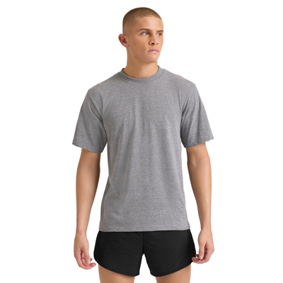 man facing forward wearing grey drirealease performance militry tee and black shorts M805