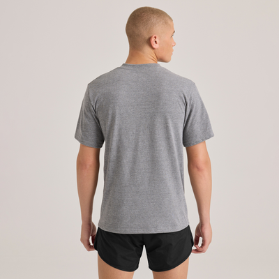 man facing forward wearing grey drirealease performance militry tee and black shorts M805 back