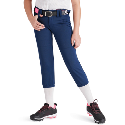 Girl wearing Soffe Intensity baseball Pants in navy blue