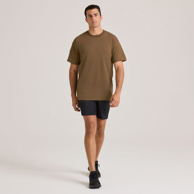 man facing forward wearing sand short sleeve military unisex tee M280 full