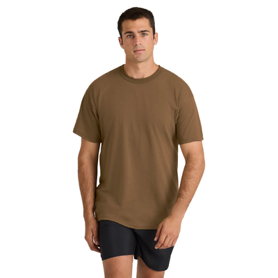 man facing forward wearing sand short sleeve military unisex tee M280