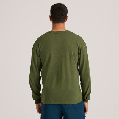 man looking forward wearing olive green adult unisex military longsleeve M290 back view