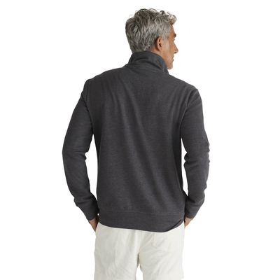 man facing backwards wearing Delta Platinum Adult Interlock Jersey 1/4 Zip wholesale Pullover charcoal heather color style p916j